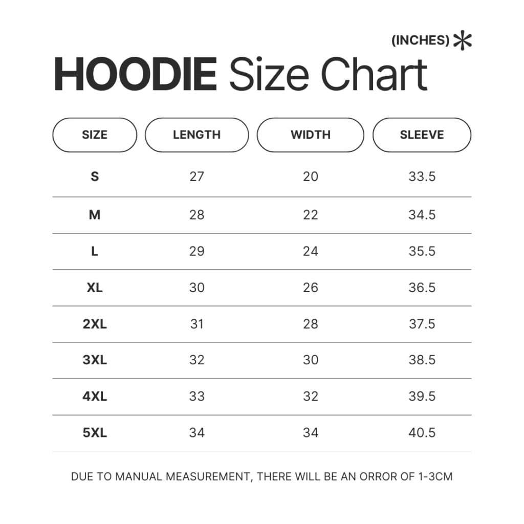 Hoodie Size Chart - Jurassic World Merch
