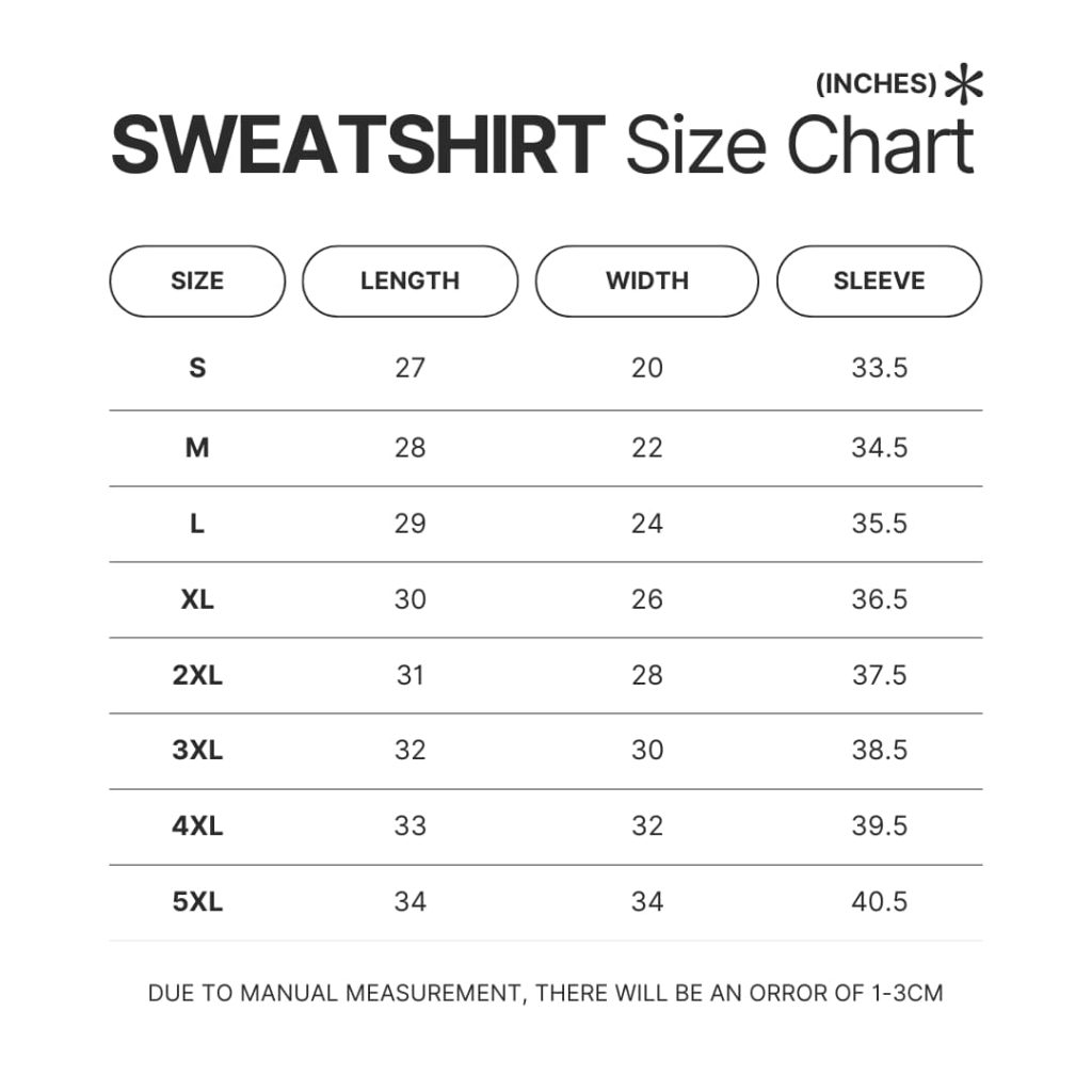 Sweatshirt Size Chart - Jurassic World Merch