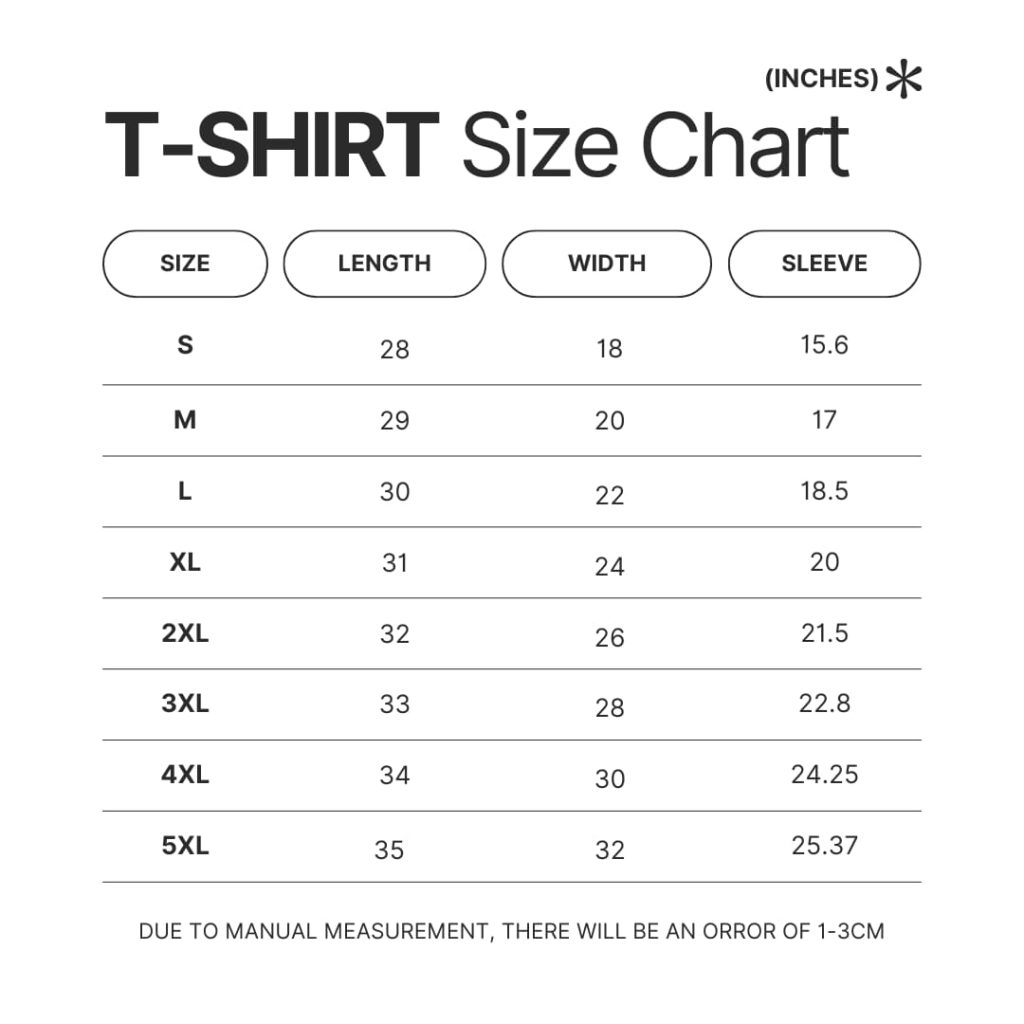 T shirt Size Chart - Jurassic World Merch
