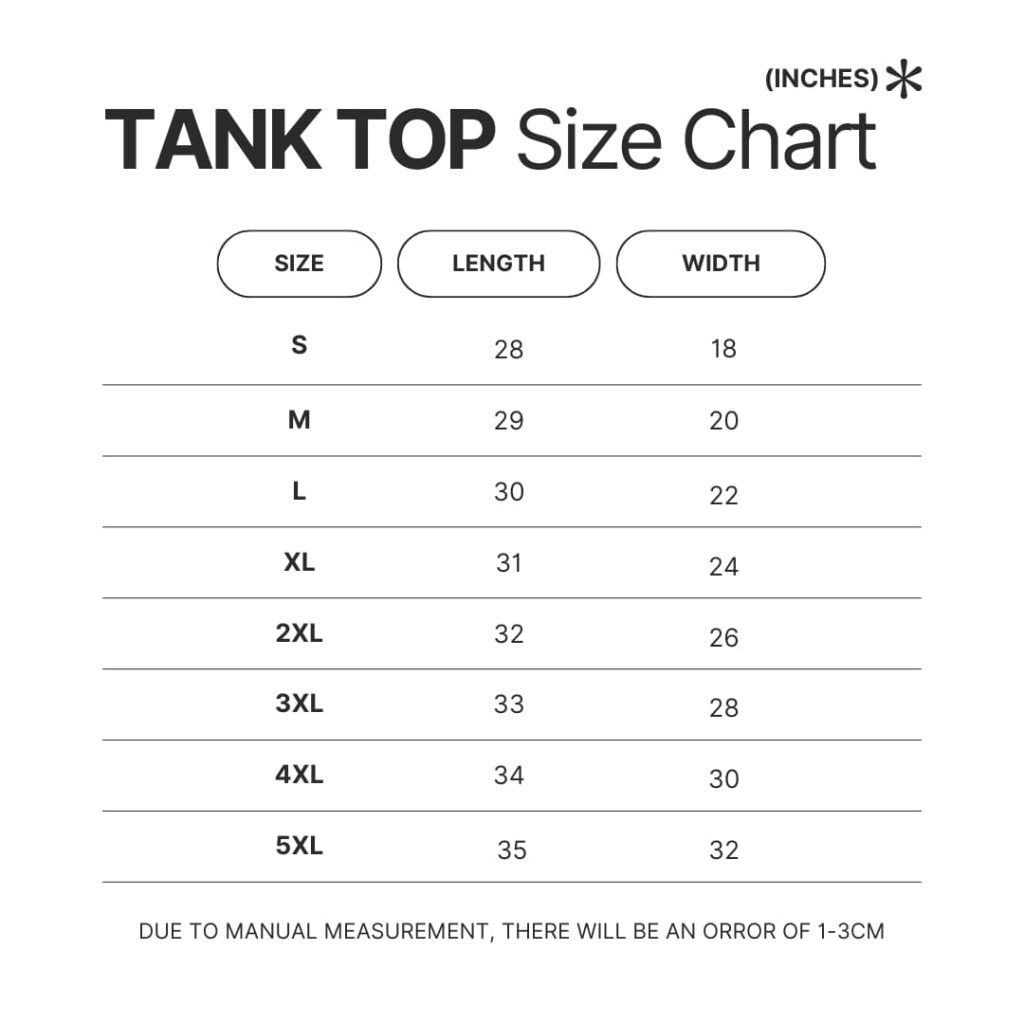 Tank Top Size Chart - Jurassic World Merch