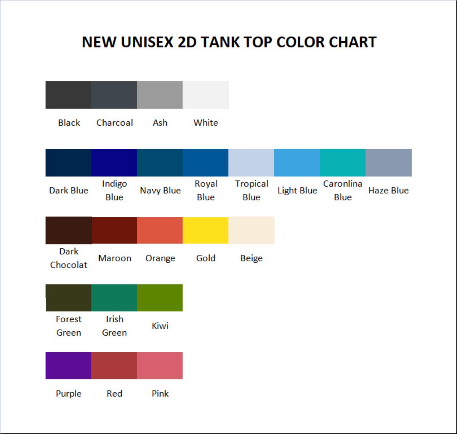 tank top color chart - Jurassic World Merch